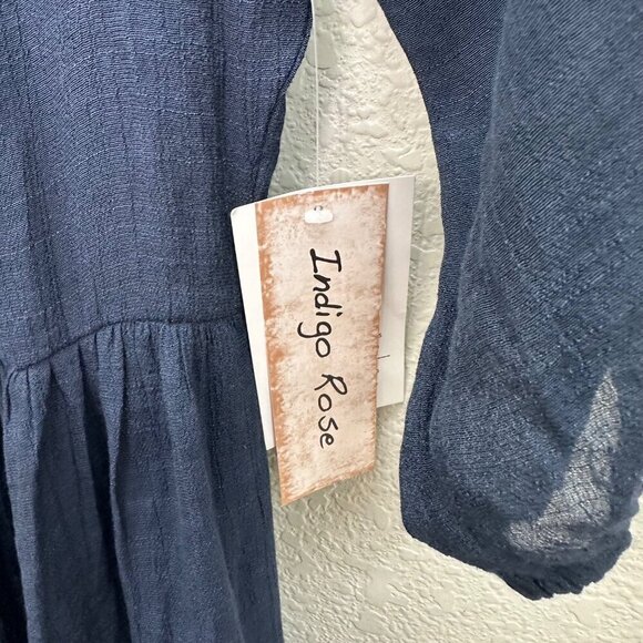 Indigo Rose Navy Blue Off the Shoulder Lace Trim Dress Womens size Small NEW - Picture 3 of 6